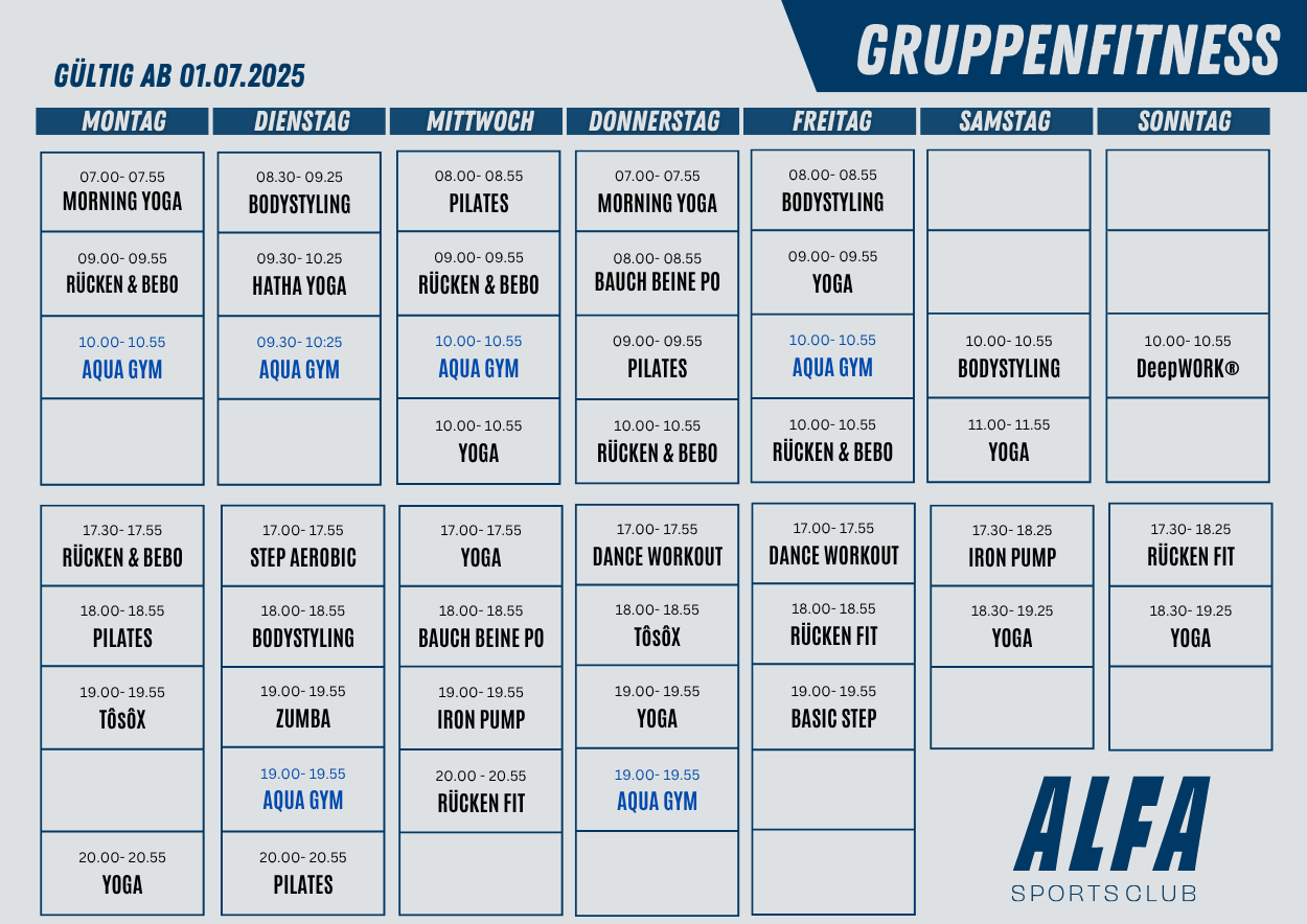 Gruppenkursplan ALFA Sportsclub Tirol